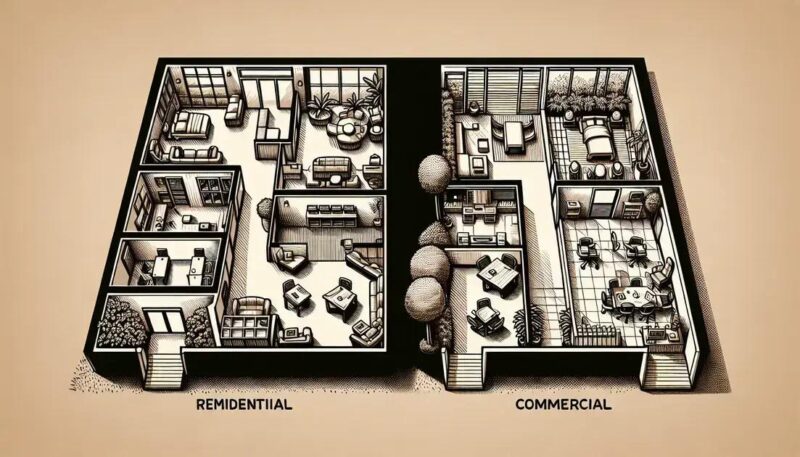 Qual a diferença entre planta baixa residencial e comercial